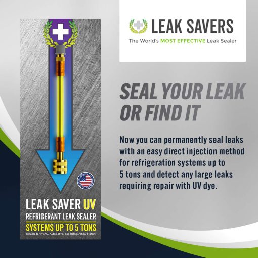 Sellador de Fugas de Refrigerante Leak Saver Direct Inject UV con Tinte UV Adicional para Detectar Grandes Fugas - para Sistemas de Aire Acondicionado, Refrigeracion y Automotrices de hasta 5 Toneladas - Compatible con Todos los Refrigerantes - Paquete de 6 - Imagen 2