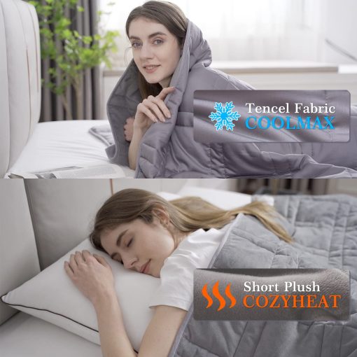 OMYSTYLE Manta Ponderada Reversible de 20 lbs para Adultos (Tamano Twin de 60 x 80 Pulgadas), Tela de Felpa Corta Calida y Tencel Fresco Doble Cara Manta Ponderada para Todo Uso en Todas las Estaciones - Bolsa de Transporte de Bonificacion Incluida - Imagen 8