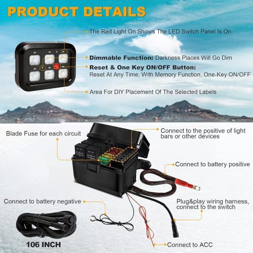 Panel de Interruptores para 6 Circuitos Rugged TUFF con Sistema de Control de Reles Tactiles Botones LED Regulables Interruptores Universales de Multiples Funciones para Automoviles Camiones Barcos Marinos UTV SUV RV - Imagen 5