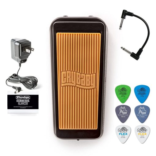 Dunlop CBJ95SB Cry Baby Junior Wah - Edicion Especial Negra - Paquete con Cable de Parche, 6 Puas Dunlop y Fuente de Alimentacion ECB003