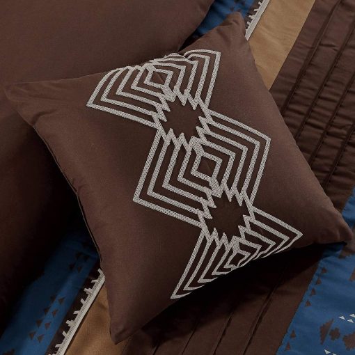 Juego de 7 Piezas de Edredon Tamaño King con Diseño Nativo Americano del Suroeste Occidental en Azul Marino Cafe Marron Cama en Bolsa Ropa de Cama - Makala (Azul Marino, King) - Imagen 5