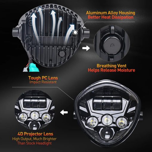 Faro Delantero LED de Motocicleta AVOUZ 7 pulgadas con Luces Blancas y Rojas de Marcha Diurna (DRL) con Soportes Universales para Motocicletas Compatible con Harley Davidson, Kawasaki, Ducati, Suzuki, Yamaha, Victory, Honda - Imagen 7