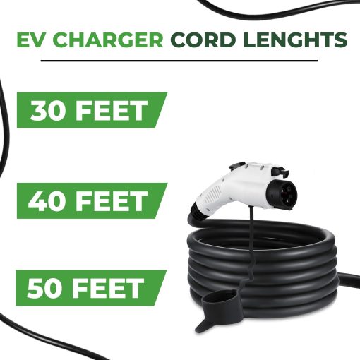 Cargador de Vehiculo Electrico (EV) Nivel 2 Primecomtech Amperaje Ajustable (10Amp - 16Amp - 20Amp - 24Amp - 32Amp) Cable de 30 pies EVSE Hibrido Enchufable (50 FT, 10-30P) - Imagen 3