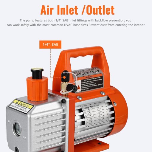 Bomba de Vacio, 110V 4.5CFM 1/3HP Bomba de Vacio de Paletas Rotativas de Una Etapa con Botella de Aceite, Bomba de Vacio de Aire Acondicionado de 1 Etapa, Kit de Bomba de Vacio para Diferentes Sistemas (4.5CFM 1/3HP) - Imagen 3