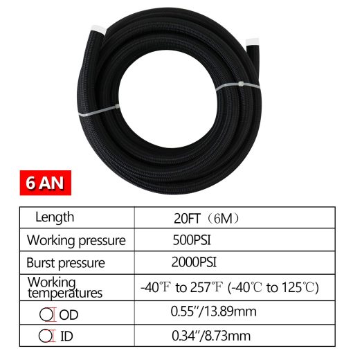 Kit de Linea de Combustible 3/8" 6AN 20FT Manguera de Nylon Trenzado de Acero Inoxidable CPE Kit de Accesorios de Linea de Combustible Universal - Imagen 5