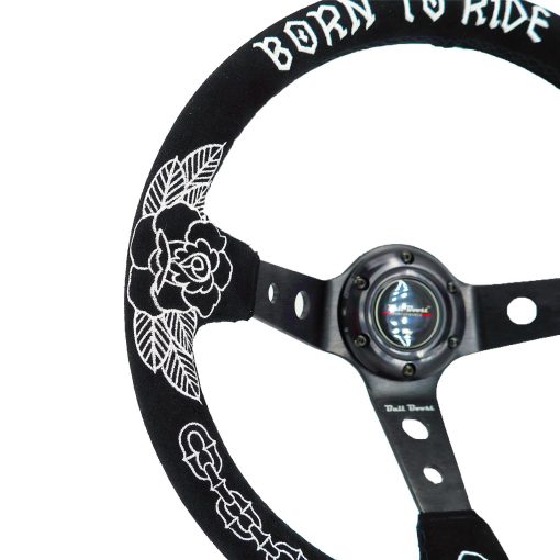 Volante Personalizado de Rosa 350mm Profundo de 6 Pernos Para Volante Deportivo JDM Incluye Boton de Claxon de Gamuza - Imagen 3