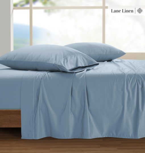Juego de sabanas King Size LANE LINEN 100% algodon egipcio - 1500 hilos, 4 piezas - Juego de sabanas de algodon de lujo con tejido de saten King Size - Bolsillo extra profundo de 15" - Azul Frances - Imagen 5