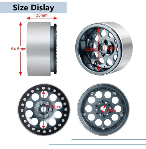 Maleonn 4PCS RC Llantas de Aleacion de Aluminio 2.2 Beadlock 35mm Juego de Cubos de Rueda Metalicos para Escala 1/10 SCX10 D90 Wraith 90048 90018 RR10 Accesorios para Coches con RC Crawler, Titanio y Negro - Imagen 3
