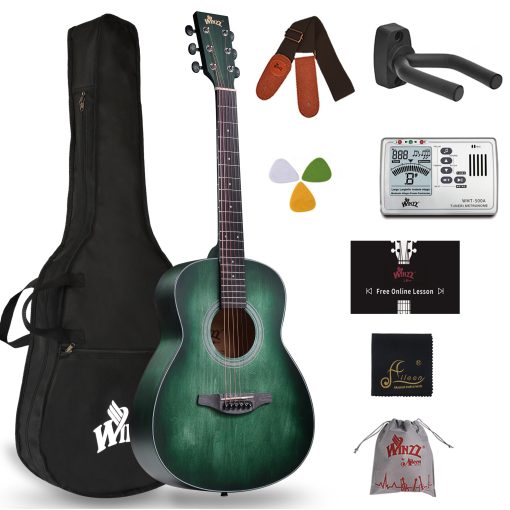 Serie WINZZ HAND RUBBED - Guitarra Acustica Dreadnought de 36 Pulgadas 3/4, Paquete de Guitarra Acustica, Verde Cazador Oscuro