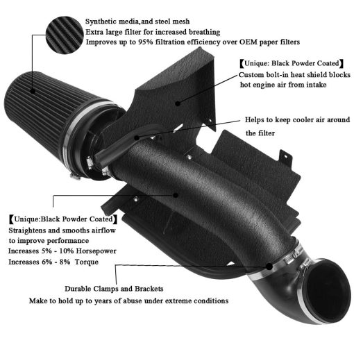 Kit de admision de aire frio de rendimiento de 4" MooSun con filtro para GMC Chevy Chevrolet 1999 2000 2001 2002 2003 2004 2005 2006 V8 4.8L/5.3L/6.0L - Imagen 2