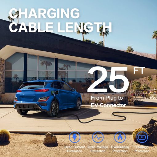 Cargador Portatil para Vehiculos Electricos MUSTART Nivel 2 (240 Voltios, Cable de 25 pies, 25 Amperios), Estacion de Carga de Vehiculos Electricos con Conector NEMA 14-30P - Imagen 5