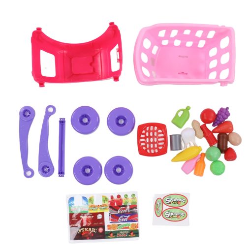 Carrito de Compras de Juguete para Ninos, Burr Multiproposito Divertido Carrito de Compras para Ninos a Prueba de Caidas (Rosa) - Imagen 6