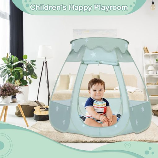 Tienda de Juego con Pelotas Wilhunter para Ninos con 50 Pelotas, Carpa de Juego Emergente para Ninas, Regalos de Princesa para Ninos Juegos Infantiles de Interior y Exterior (Celadon: Gris/Blanco/Azul Bebe, 109x90cm/50 Pelotas) - Imagen 4
