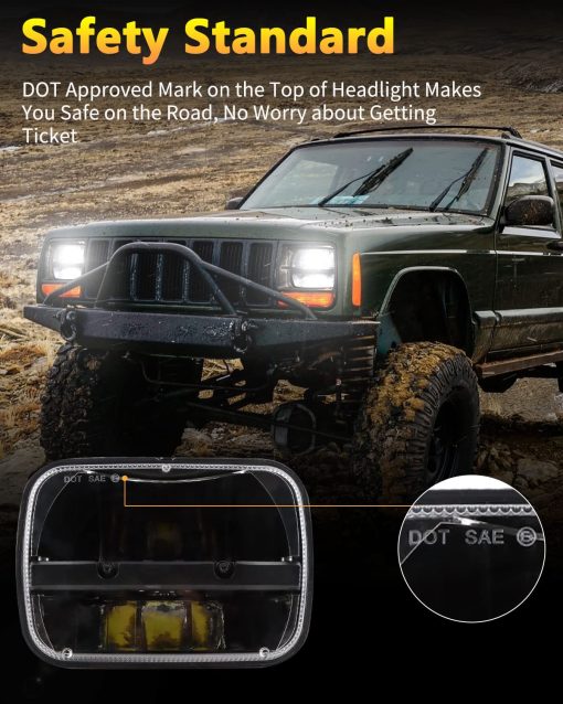 Par de Faros LED Rectangulares 5x7/6x7 Pulgadas de Alto y Bajo Haz Compatible con Jeep Wrangler YJ Cherokee XJ Kenworth T300 1997-2010 Reemplazo H6054 H5054 H6054LL 69822 6052 6053 - Imagen 7