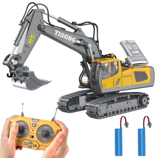 Juguete de Excavadora Control Remoto PREPOP para Ninos de 6-12 anos, Mejores Regalos de Cumpleanos para Ninos de 4-7, 8, 9, 10, 11 anos, Juguetes de Construccion con Pala de Metal, Luces, Sonidos 2.4Ghz