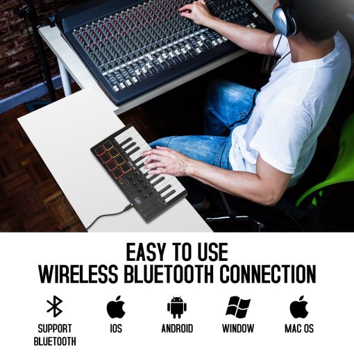 Controlador de teclado MIDI USB de 25 teclas M-Wave con 8 pads de bateria retroiluminados, Bluetooth Semi Ponderado teclado profesional dinamico de 8 perillas y produccion musical, software incluido (clasico) K5 - Imagen 4