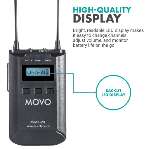 Sistema de Microfono Inalambrico Movo WMX20RX-TH - Microfono Inalambrico Profesional y Receptor con 48 Canales de Frecuencia UHF - Audio para Camara, Vocal, Presentaciones en Vivo, Entrevistas, Video, Iglesia - Imagen 7