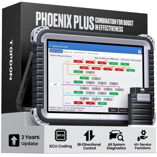 TOPDON Phoenix Plus Herramienta de escaneo de codificacion de ECU, escaner de diagnostico bidireccional, programacion de llaves IMMO, Sistema completo OEM, 41+ Servicios, AutoAuth para FCA SGW, 2 anos de actualizacion gratuita