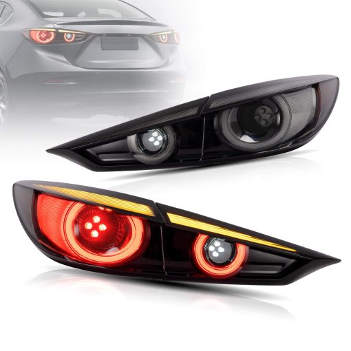 VLAND Luces traseras LED secuenciales completas compatibles con [Mazda 3 Axela 2014-2018] Conjunto de lampara trasera LED para freno y marcha atras, YAB-AL-0317 (Ahumado) [No apto para Hatchback]