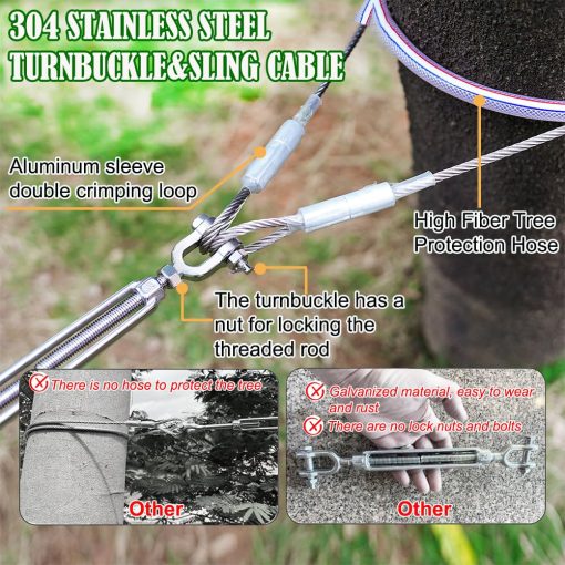 Fologtoo Cables Zip para Ninos y Adultos al Aire Libre Hasta 500 Lbs, Kits de Tirolesa de Acero Inoxidable 304 de 30M para Patio Trasero con Cuerda de Alambre Grueso de 1/4", Polea Removible, Equipo de Juegos al Aire Libre - Imagen 5