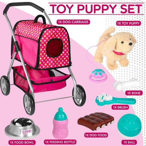 Carriola de Muneca para Perritos - Juguete de Perrito de Peluche Electronico con Control Remoto - Canta, Camina, Ladra, Mueve la Cola, Juguete Interactivo de Perritos de Peluche para Ninas - Juegos de Imitacion y Juegos Pequenos - Imagen 3