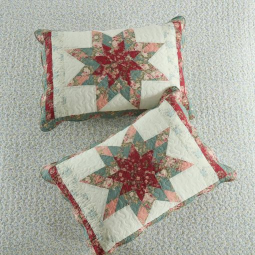 Juego de Colchas de Algodon Camandy, 3 Piezas de Edredones Reversibles con Estampado Estrella y Floral Rojo Real, Tamano Queen - Imagen 8