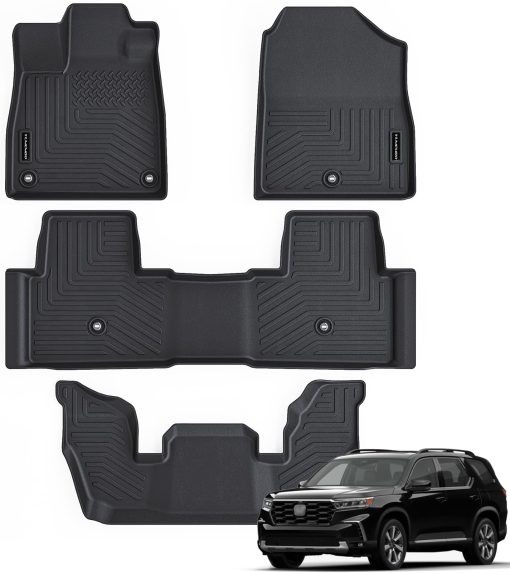 Tapetes para 2023 2024 Honda Pilot, Juego completo de tapetes de proteccion de TPE para todas las estaciones, incluye tapetes para automoviles para la 1ra y 2da fila para accesorios de 2023 2024 Honda Pilot Negro