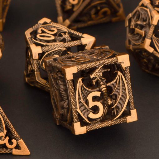 Set de Dados DND de Metal Hueco KERWELLSI, Set de Dados de Dungeons and Dragons con Caja de Regalos, 7 Piezas de Dados D&D, Set de Dados Poliedricos para Juego de Rol RPG, Dados D and D D20 D12 D10 D8 D6 D4 (Oro) - Imagen 4