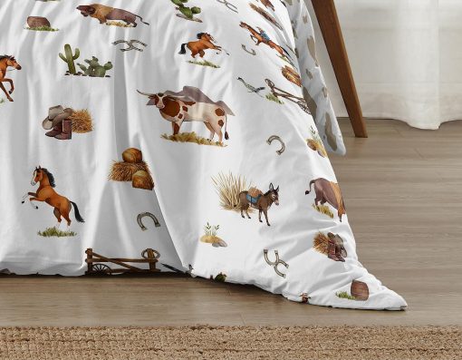 Set de Comforter Queen Sweet Jojo Designs Western Cowboy para Ninos Jovenes y Adultos - Estampado de Vaquero Occidental con Taupe y Blanco - 3 Piezas - Imagen 6