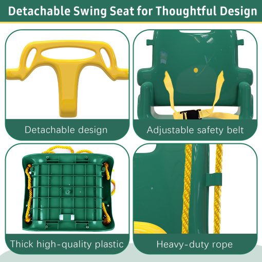 Columpio multifuncional para niños con 4 sacos de arena para estabilidad, columpio plegable para uso interior y exterior, facil de instalar y almacenar para patios traseros - Verde - Imagen 4