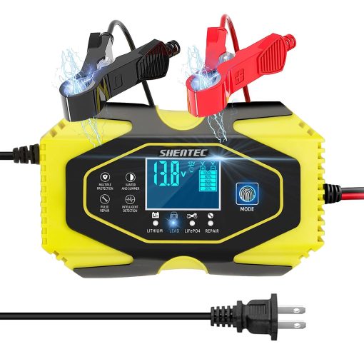 Cargador de bateria y mantenedor de carros Shentec 12V 6A / 24V 3A, Inteligente Display LCD de 7 etapas para Automoviles, Motocicletas, Baterias de Plomo-acido