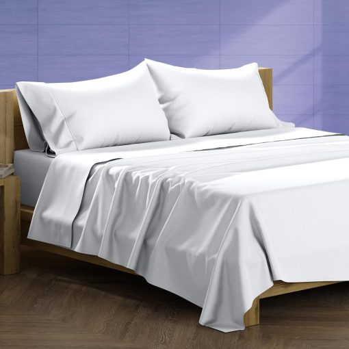Juego de sabanas de algodon egipcio XOOX Linen 100% California King - 1500 hilos 4 PC Sabanas Cal King de algodon egipcio, Suaves, Sabanas frescas de saten, Sabanas de alto hilo California King - Blanco