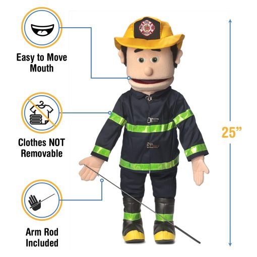Marioneta estilo ventrilocuo de cuerpo completo de bombero de 25 pulgadas, hombre durazno - Imagen 3