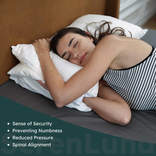 Almohada SerenLuna SlumberWing para dormir de lado, alivio de presion en el hombro, almohadilla ajustable en altura y firmeza, relleno premium de 95% de plumon de ganso blanco, soporte ergonomico para alineacion espinal con funda de almohada de ultra-algodon - Imagen 4