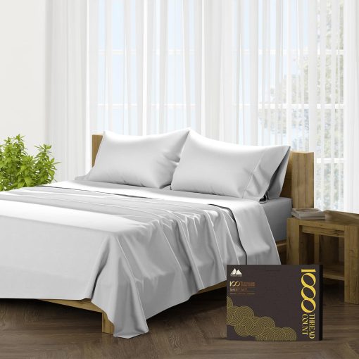Juego de sabanas de algodon egipcio Mayfair Linen tamano completo - 1000 hilos 4 piezas, bolsillo profundo, sabana ajustable tamano completo, juego de sabanas de hotel de lujo de saten suave, se adapta a colchon de hasta 18" - Plata