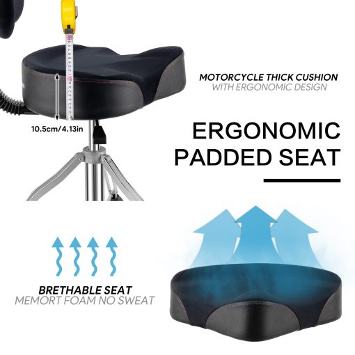 Banqueta de Bateria con Respaldo, Silla de Bateria Portatil Desmontable Estilo Motocicleta Taburete Hidraulico para Adultos con Respaldo Ajustable y Espuma Viscoelastica (Negro Aterciopelado) - Imagen 6