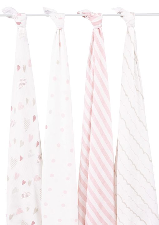 Manta para Envolver aden + anais, Mantas Boutique de Muselina para Niñas y Niños, Envolturas de Recibimiento para Bebes, Juego Ideal de Envoltura para Recien Nacidos e Infantes, Regalos Perfectos para Baby Showers, Paquete de 4, Rompecorazones - Imagen 6