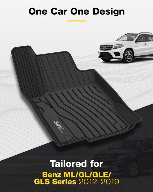 Tapetes para piso 3W Fit para Benz ML/GL/GLE/GLS Series 2012-2019, Tapete a medida para todas las condiciones climaticas para la primera y segunda fila de carros, Negro - Imagen 2