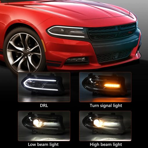 FIONE - Ensamblaje de faros para Dodge Charger 2015-2021 Modelo halogeno Faro con LED DRL y luces de señal de giro Lado del pasajero derecho 68214398AC CH2503271â€¦ - Imagen 2