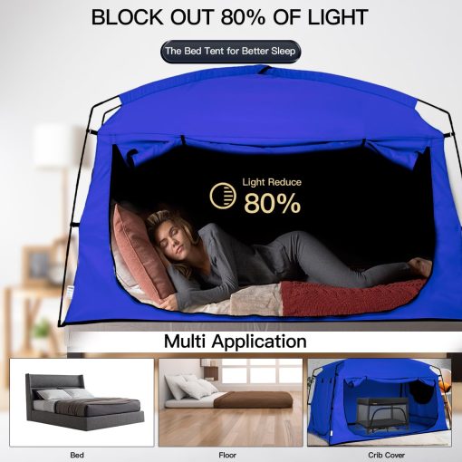 Tienda de Cama Portatil para Privacidad en Tamaño Queen, 90% de Bloqueo de Luz para Dormir, Tienda de Espacio Interior con Gran Espacio de Malla Transpirable (Azul, Queen) - Imagen 3