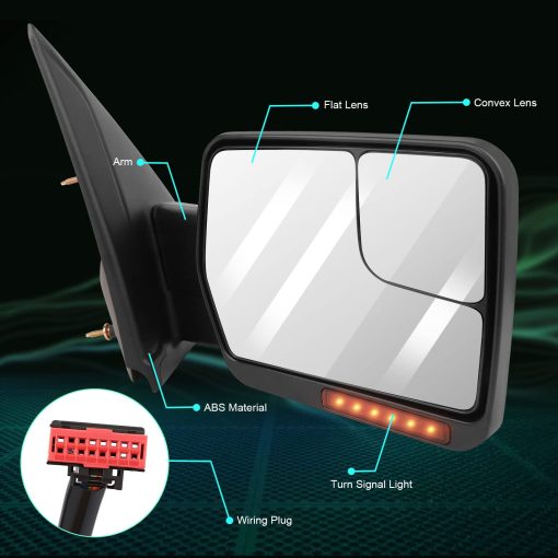 Espejo de remolque SCITOO para Ford F150 con luces de charco espejo retrovisor negro para Ford F150 2004-2014 con senal de giro reflectante, control de potencia, calefaccion y plegado manual (lado del pasajero) - Imagen 4