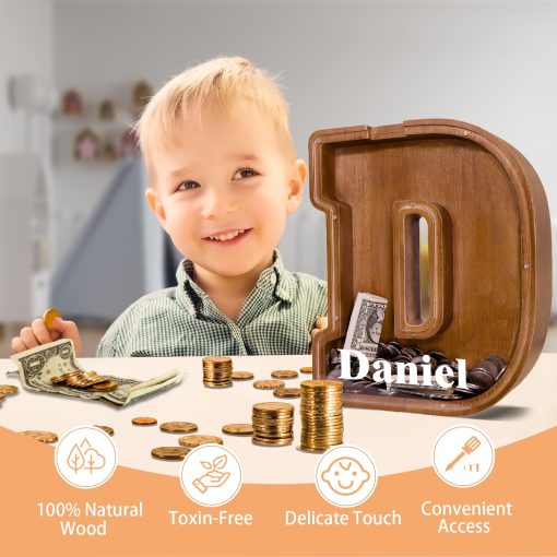 Hucha en forma de letra de madera JOOMLAFLY para ninos Hucha de letra grande para ninos y ninas Hucha personalizada Hucha de inicial de madera para ninos Hucha de dinero para cumpleanos y festivales - Imagen 2
