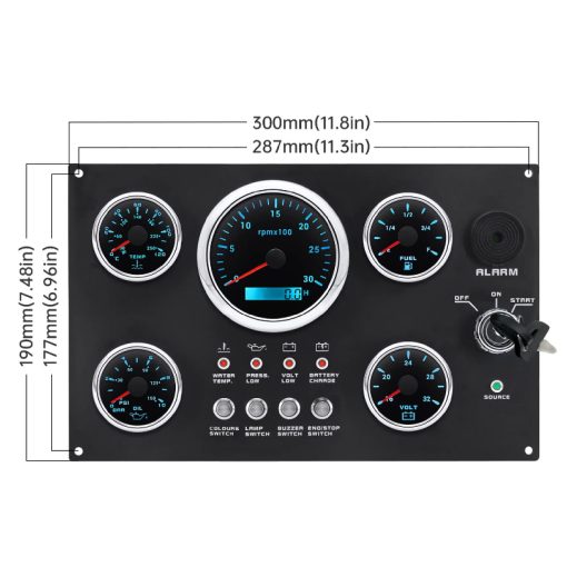 Conjunto de Medidores de 5 Gauges para Panel de Instrumentos 12V 7 Colores Nivel de Aceite Temperatura del Agua Presion de Aceite Voltaje Monitor para Barco Marino - Imagen 2
