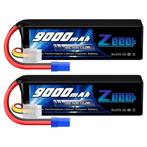 Bateria Zeee 4S Lipo 9000mAh 14.8V 100C Estuche Blando RC Bateria Conector EC5 con Placas Metalicas para Coche RC Camion Tanque Modelos de Carreras (Pack de 2)