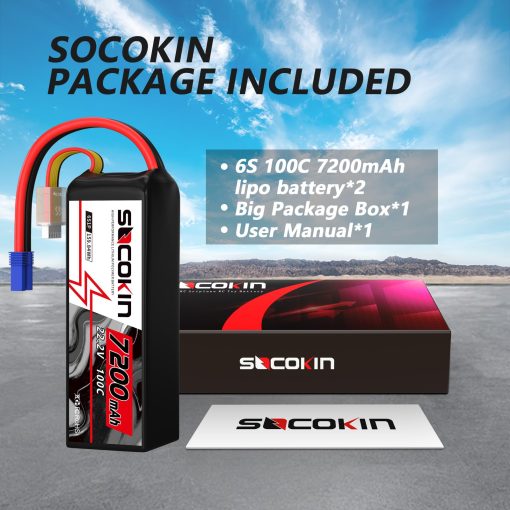 Bateria Lipo Socokin 6S 22.2V 100C 7200mAh con Conector EC5 Estuche Blando para Coche Camion Tanque Barco Carreras de Hobby (2 Packs) - Imagen 6