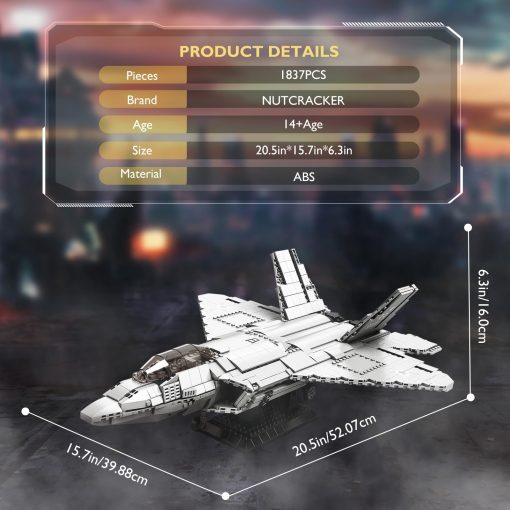 Set de bloques de construccion NUTCRACKER Fighter Jet - Avion militar F-22 Raptor Coleccion de Aviones Militares o Modelo de Exhibicion en Casa, Juguete de construccion de aviones de combate militar para Adultos Adolescentes Ninos 14+ (1837 piezas) - Imagen 2