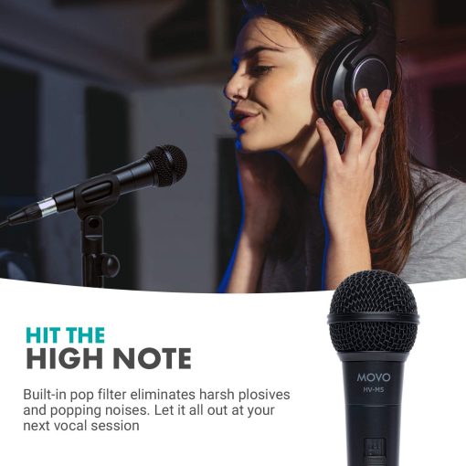 Microfono vocal dinamico Movo HV-M5 con montaje anti vibracion interno y parabrisas - Microfono dinamico compatible con XLR con adaptador de 6.35mm - Microfono profesional para cantar y grabar - Imagen 2