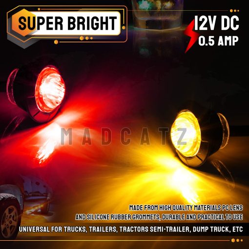 Juegos Grandes de Luces Marcadoras Laterales de 3/4 Pulgadas MADCATZ Redonda Mezcla de Luz ambar/Roja 3LED para Remolque Camion Autobus Barco 12V DC Paquete de 200 - Imagen 6