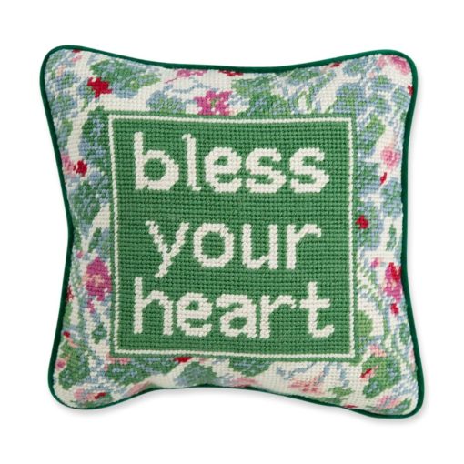 FURBISH Almohada Decorativa de Aguja Hecha a Mano - Bless Your Heart - 10" x 10" - Pequeña Almohada Bordada para Cama, Silla, Sofa - Decoracion Estetica para Habitaciones