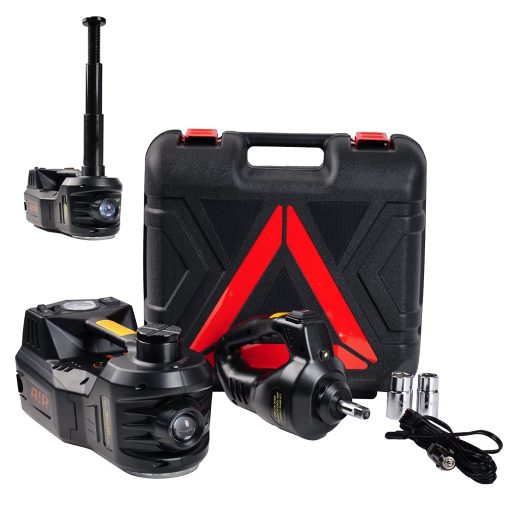 Gato electrico ROGTZ de 5 toneladas 12V con llave de impacto y bomba infladora de neumaticos, Gato hidraulico con luz LED (Negro)